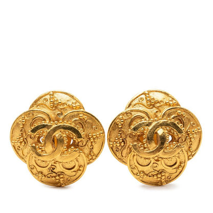 Chanel CC Logo Vintage Arabesque Earrings Gold Plated