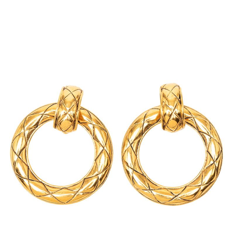 Chanel Quilted Vintage Hoop Earrings Gold Plated