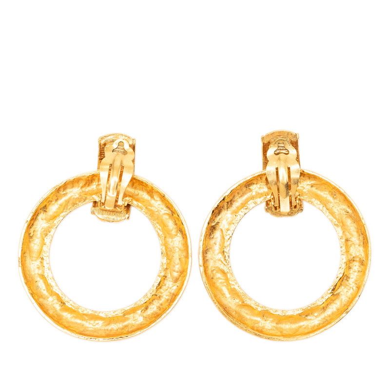Chanel Quilted Vintage Hoop Earrings Gold Plated — view 2