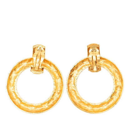 Chanel Quilted Vintage Hoop Earrings Gold Plated — view 2