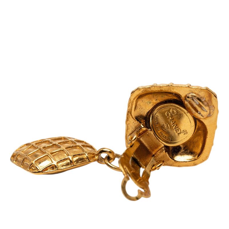 Chanel Quilted Vintage Swing Earrings Gold Plated Line Stone — view 3