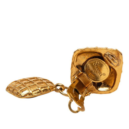 Chanel Quilted Vintage Swing Earrings Gold Plated Line Stone — view 3