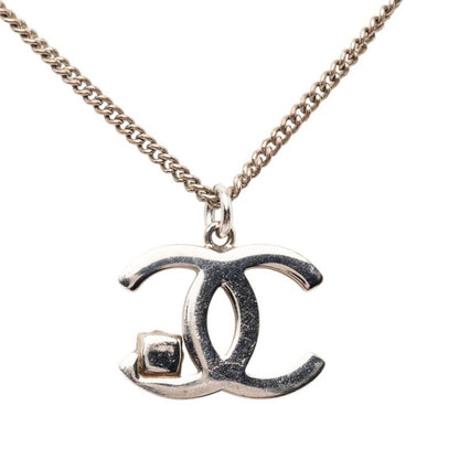 Chanel CC Logo Necklace Silver Black Metal Color Stone — view 2
