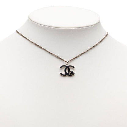 Chanel CC Logo Necklace Silver Black Metal Color Stone — view 6