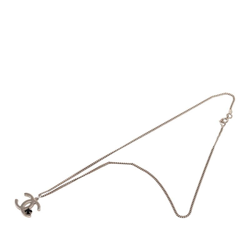 Chanel CC Logo Necklace Silver Black Metal Color Stone — view 3