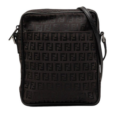 Fendi Zucchino Crossbody Shoulder Bag Black Canvas Leather