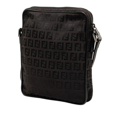 Fendi Zucchino Crossbody Shoulder Bag Black Canvas Leather — view 2