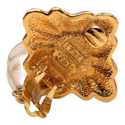 Chanel CC Logo Vintage Diamond Swing Earrings Gold White Plated Faux Pearl — view 3