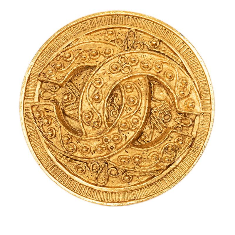 Chanel CC Logo Round Brooch Gold Plated