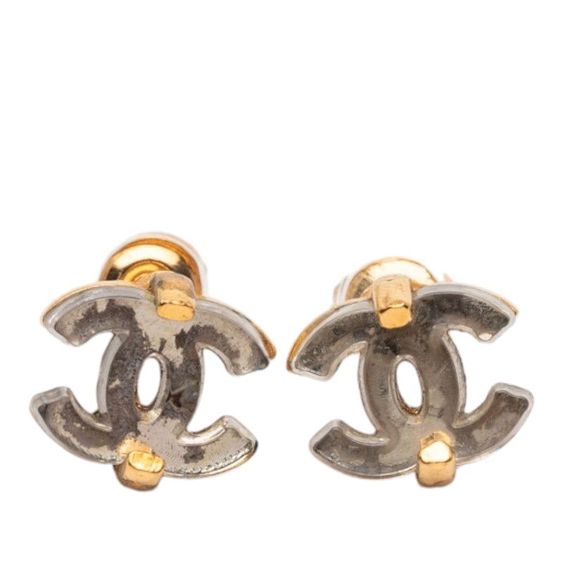 Chanel CC Logo Earrings Clear Gold Plated Plastic
