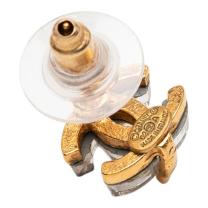 Chanel CC Logo Earrings Clear Gold Plated Plastic — view 3