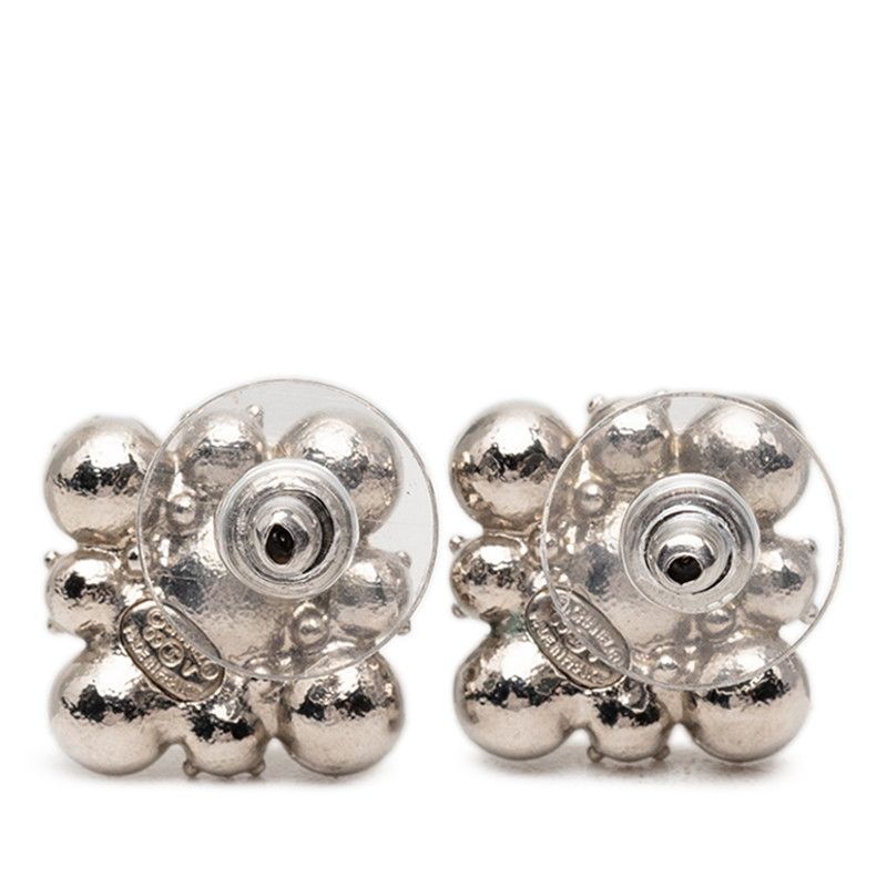 Chanel CC Logo Earrings Silver Line Stone Plated — view 2