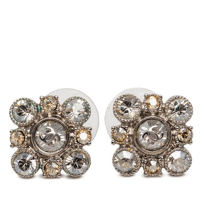 Chanel CC Logo Earrings Silver Line Stone Plated