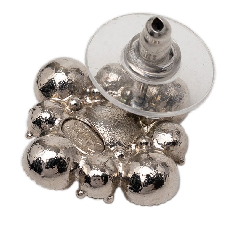 Chanel CC Logo Earrings Silver Line Stone Plated — view 3