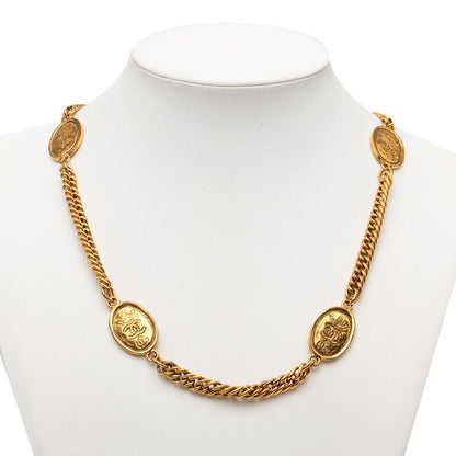 Chanel CC Logo Crown Chain Necklace Gold Plated