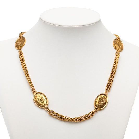 Chanel CC Logo Crown Chain Necklace Gold Plated