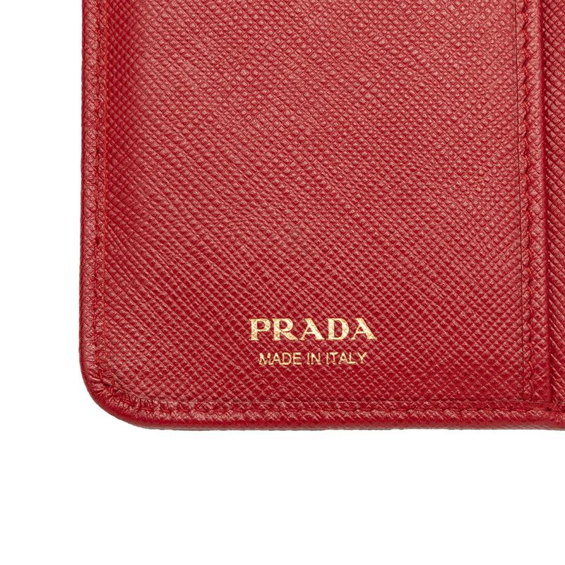 Prada Logo Bifold Wallet Red Saffiano Leather — view 6