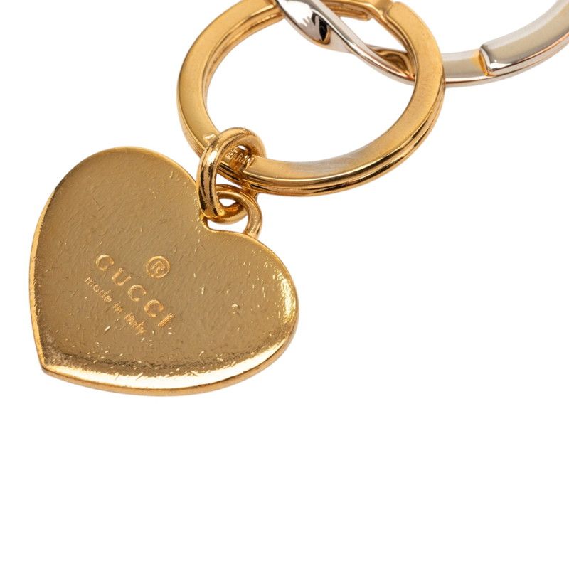 Gucci Logo Double Heart Charm Key Ring Key Holder Gold Silver Metal — view 3