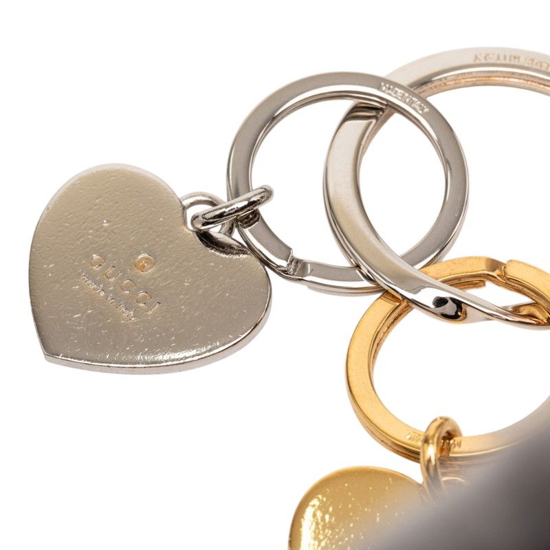 Gucci Logo Double Heart Charm Key Ring Key Holder Gold Silver Metal — view 4