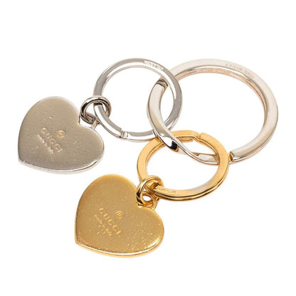 Gucci Logo Double Heart Charm Key Ring Key Holder Gold Silver Metal — view 2