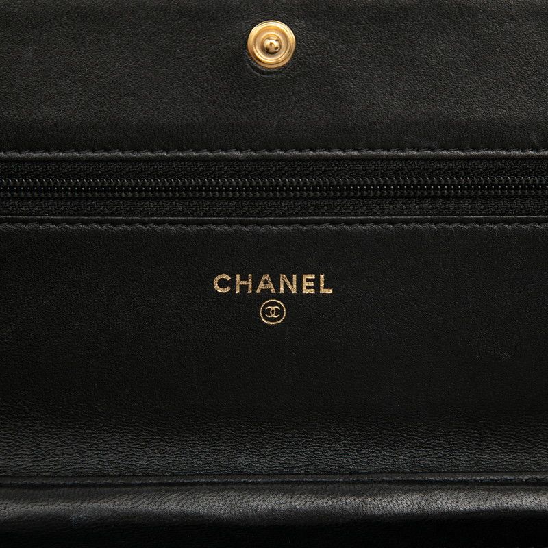 Chanel CC Logo Micro Quilted Chain Wallet Shoulder Bag Black Lambskin — view 5
