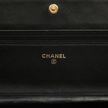 Chanel CC Logo Micro Quilted Chain Wallet Shoulder Bag Black Lambskin — view 5