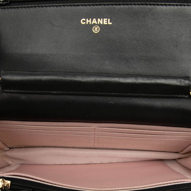 Chanel CC Logo Micro Quilted Chain Wallet Shoulder Bag Black Lambskin — view 4