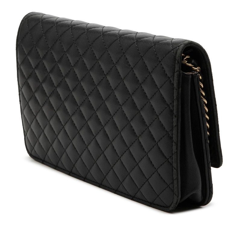 Chanel CC Logo Micro Quilted Chain Wallet Shoulder Bag Black Lambskin — view 2