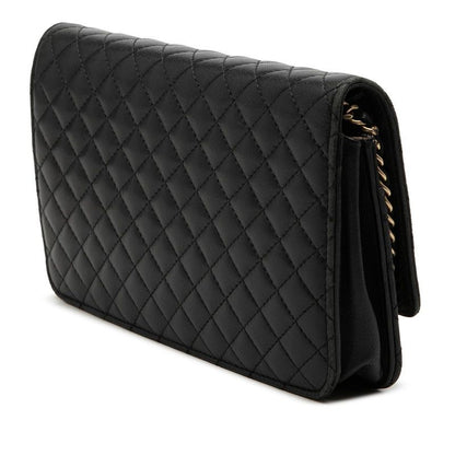 Chanel CC Logo Micro Quilted Chain Wallet Shoulder Bag Black Lambskin — view 2