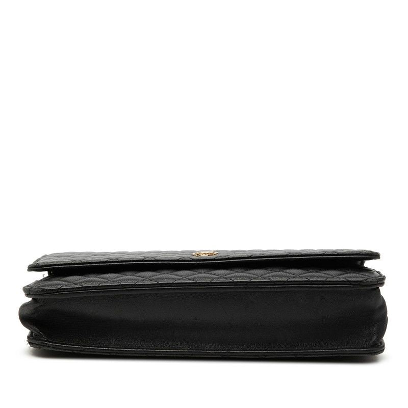Chanel CC Logo Micro Quilted Chain Wallet Shoulder Bag Black Lambskin — view 3