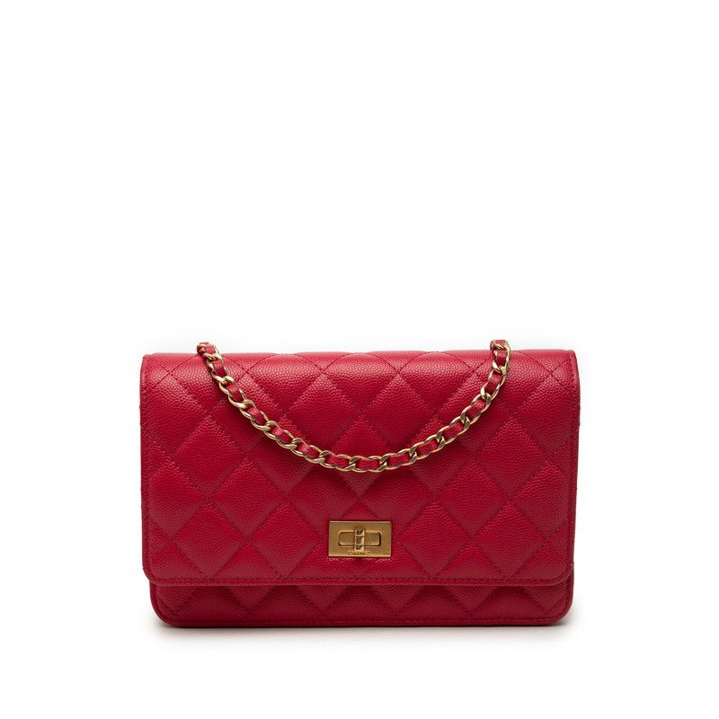 Chanel 2.55 CC Logo Quilted Chain Wallet Shoulder Bag Red Caviar Leather