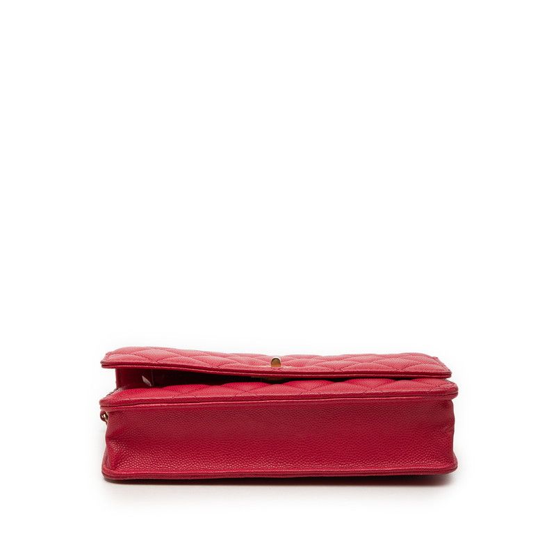 Chanel 2.55 CC Logo Quilted Chain Wallet Shoulder Bag Red Caviar Leather — view 3