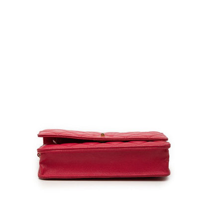 Chanel 2.55 CC Logo Quilted Chain Wallet Shoulder Bag Red Caviar Leather — view 3