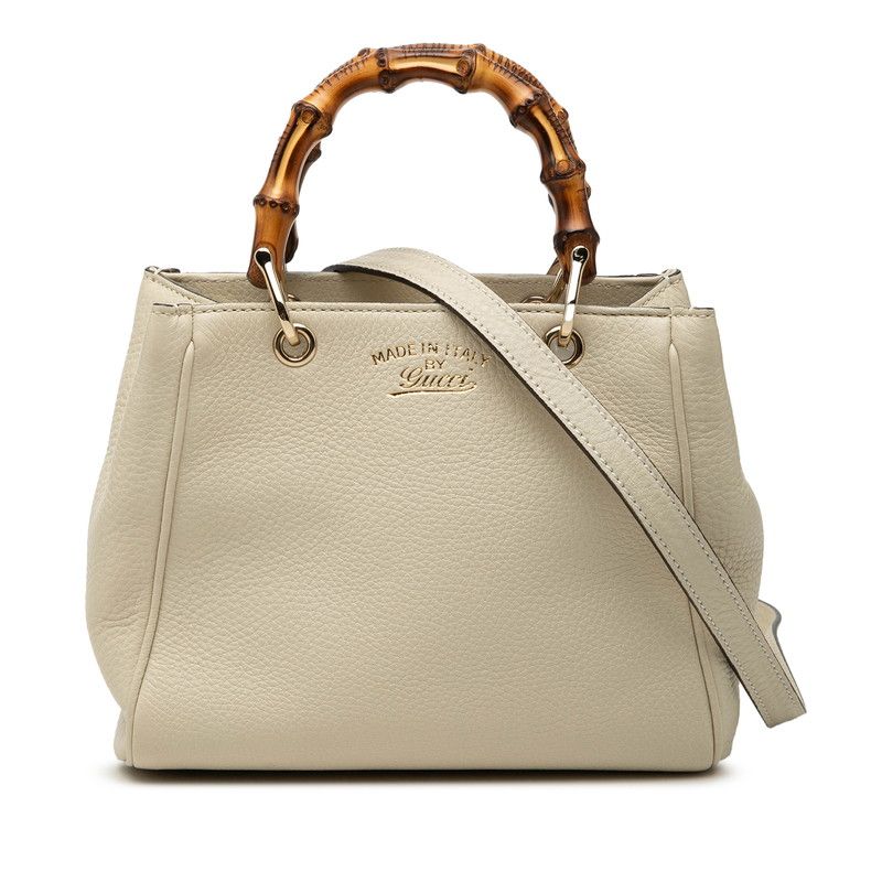 Gucci Bamboo 2-Way Shoulder Bag White Leather
