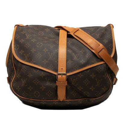 Louis Vuitton Monogram Saumur 35 Crossbody Shoulder Bag Brown Leather
