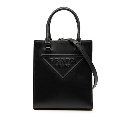 Prada Triangle Logo Mini 2-Way Shoulder Bag Black Leather