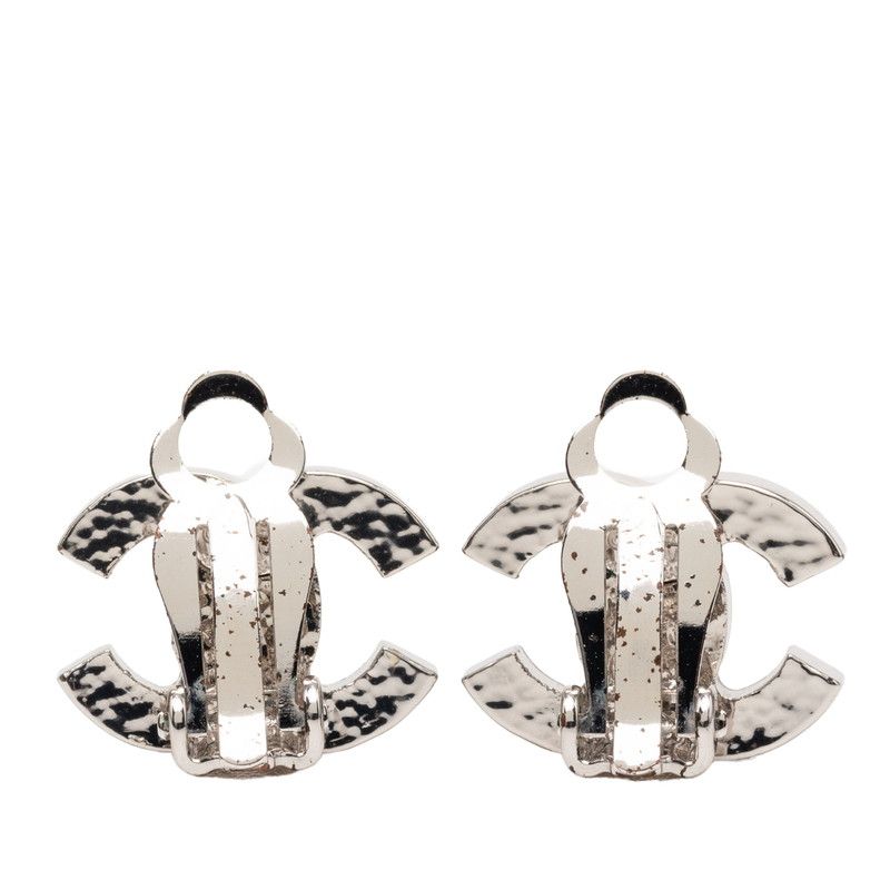 Chanel CC Logo Earrings Silver Metal Faux Pearl — view 2
