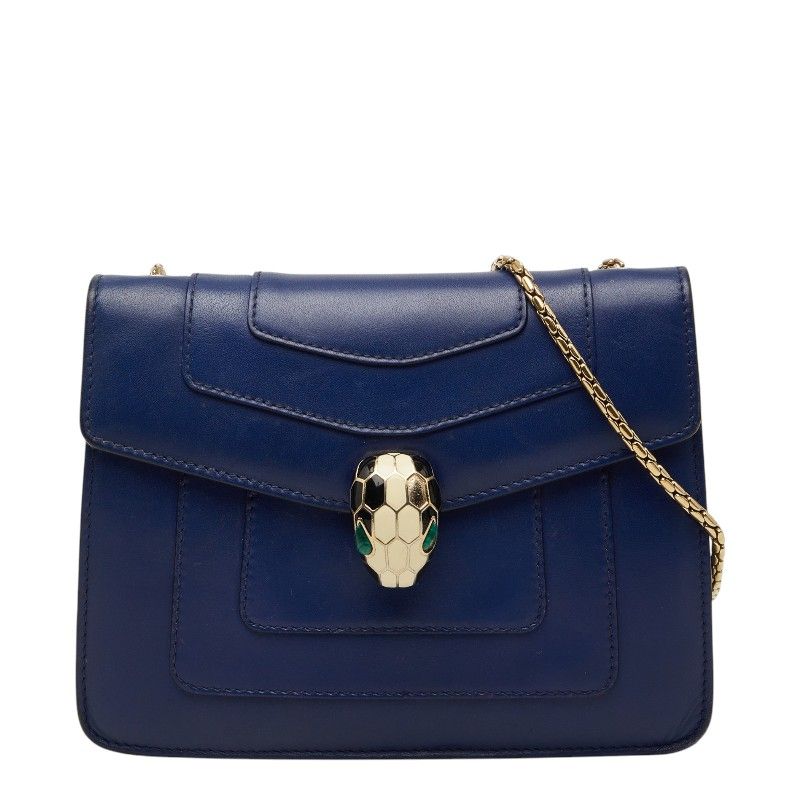 Bvlgari Serpenti Forever Chain Shoulder Bag Navy Leather