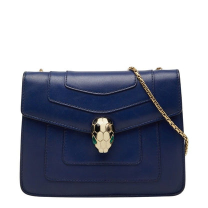 Bvlgari Serpenti Forever Chain Shoulder Bag Navy Leather