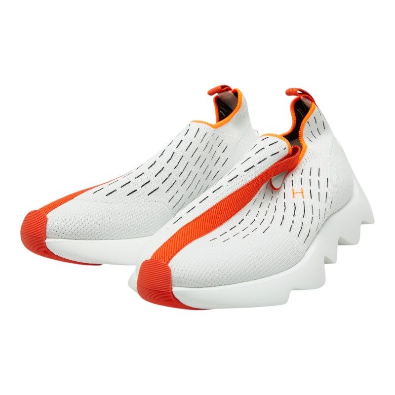 Hermes Logo Cles Sneakers Slip on 41.5 White Orange Fabric