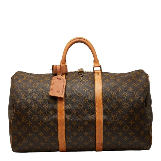 Louis Vuitton Monogram Keepall 50 Boston Bag Brown Leather