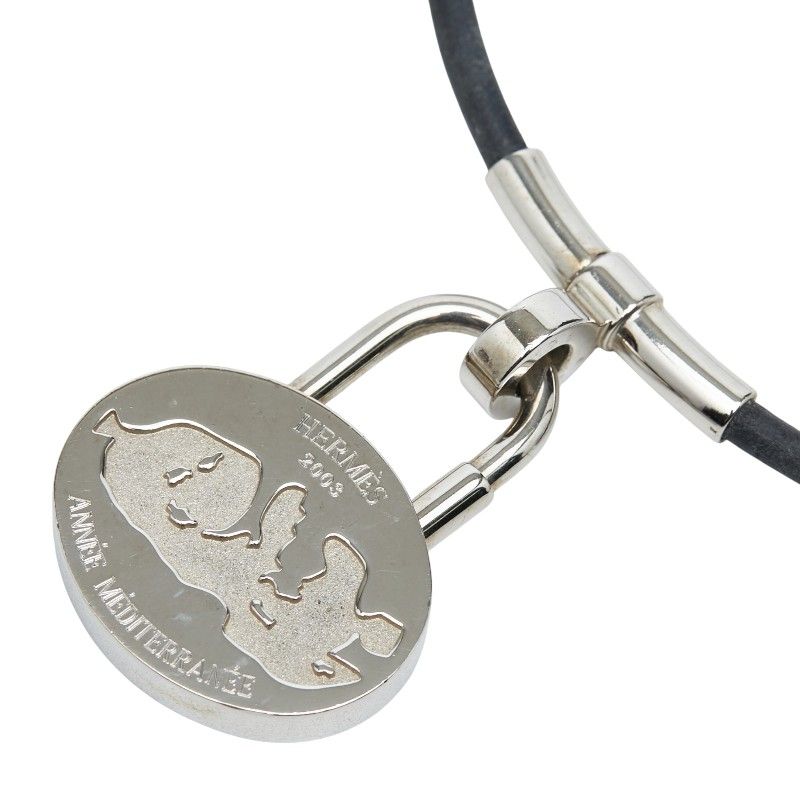 Hermes Mediterranean Limited Necklace Choker Silver Black Metal Leather