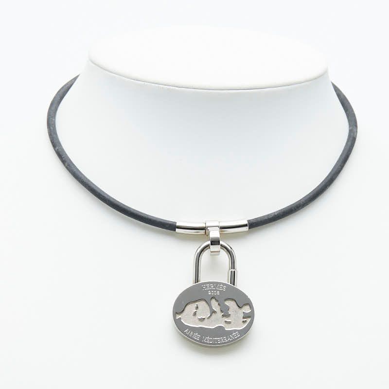 Hermes Mediterranean Limited Necklace Choker Silver Black Metal Leather — view 6