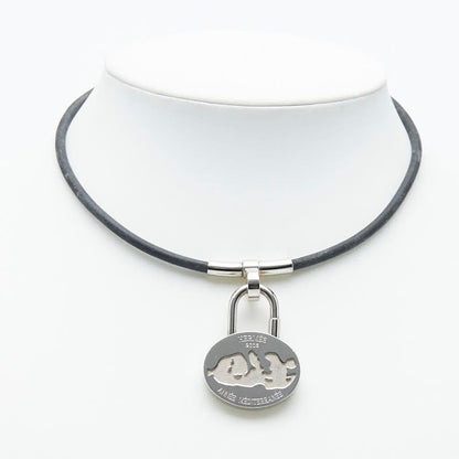 Hermes Mediterranean Limited Necklace Choker Silver Black Metal Leather — view 6