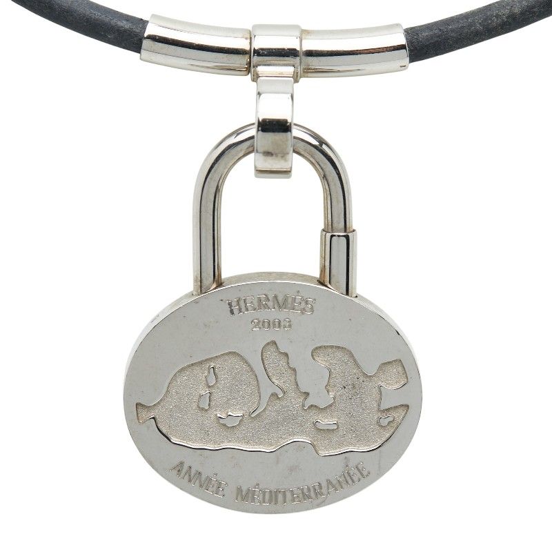 Hermes Mediterranean Limited Necklace Choker Silver Black Metal Leather — view 2