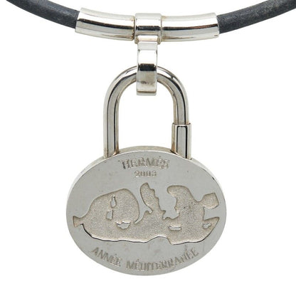 Hermes Mediterranean Limited Necklace Choker Silver Black Metal Leather — view 2