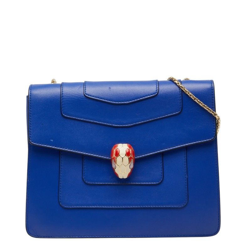 Bvlgari Serpenti Forever Chain Shoulder Bag Blue Leather
