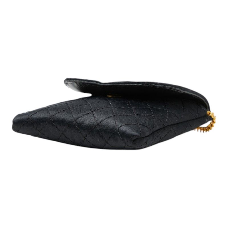 Chanel CC Logo Mini Quilted Chain Shoulder Bag Pouch Black Satin Leather — view 4