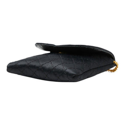 Chanel CC Logo Mini Quilted Chain Shoulder Bag Pouch Black Satin Leather — view 4