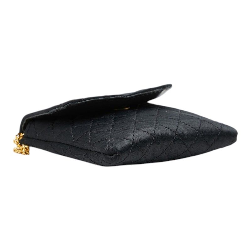 Chanel CC Logo Mini Quilted Chain Shoulder Bag Pouch Black Satin Leather — view 5